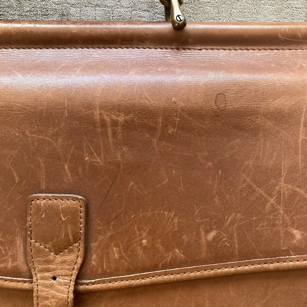 Vtg LL Bean Brown Leather Briefcase Attaché Organizer 17